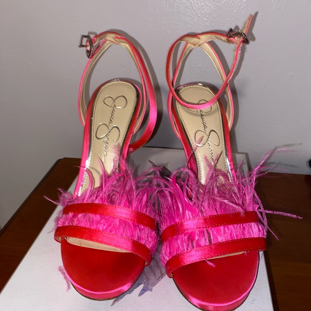 Jessica Simpson Vibrant Pink Feathered Heels